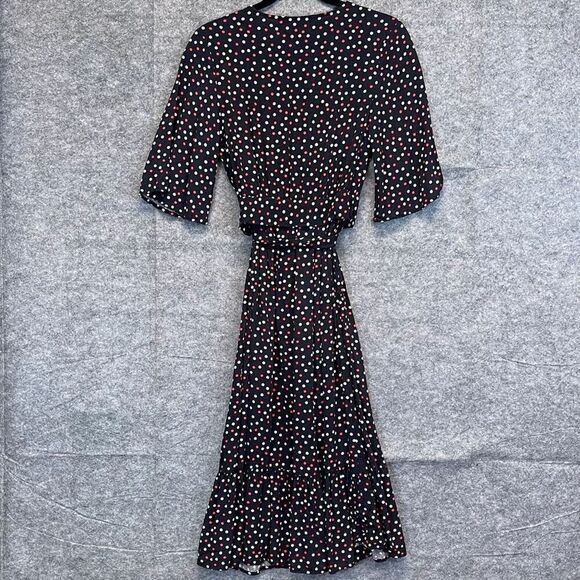 ZARA Dress Size XS Polka Dot Tie Wrap Midi Chic Black Red White V-Neck Ruffle - Picture 10 of 14